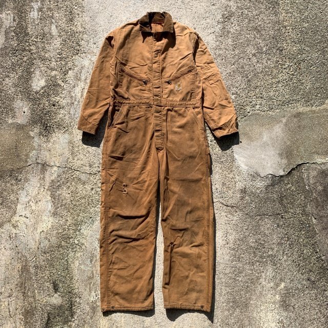 【XL W40】70s USA製 Carhartt ブラウンダック地 オールインワン ツナギ■ビンテージ オールド レトロ アメリカ古着 カーハート