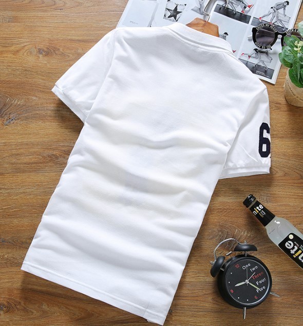 【L 白】 刺繍 半袖 ポロシャツ メンズ ホワイト ゴルフウェア シャツ シンプル カジュアル 春 夏 2