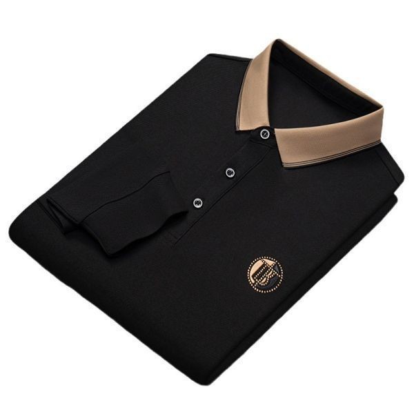 t8 【 M 】黒 長袖 薄手 ポロシャツ メンズ ゴルフ ゴルフウェア シニア シンプル カジュアル トップス_画像4