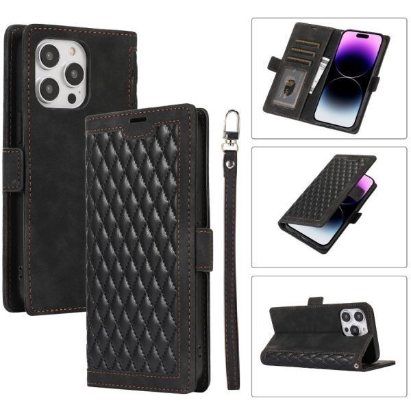 iPhone14 [c3 black ] notebook type smartphone cover PU leather quilting manner smartphone case iPhone mobile case Impact-proof light weight falling prevention protection plain 