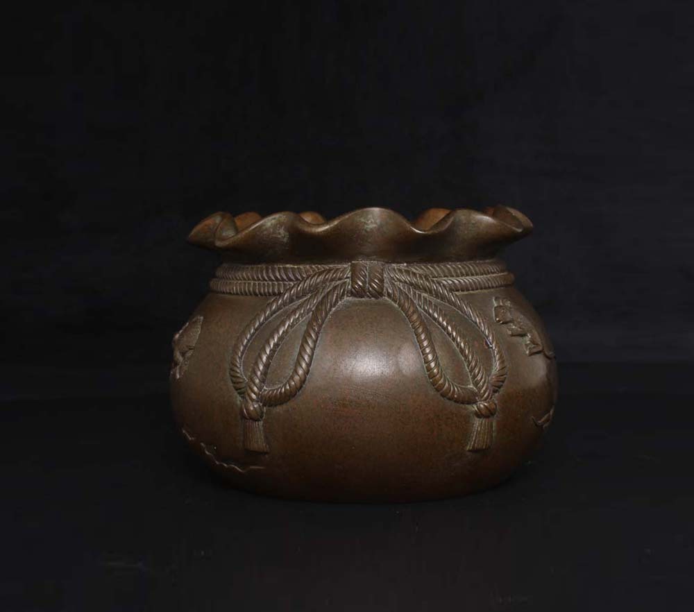 *珍品旧蔵*清代 聚寶盆 黄銅 置物 中国古物 GH0219