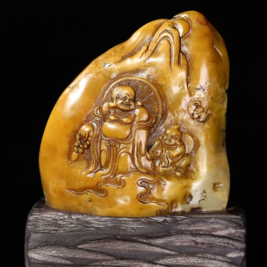 *珍品旧蔵*清 寿山石 凍石 彫刻 羅漢紋 印鑑 古美術品 LRF0215