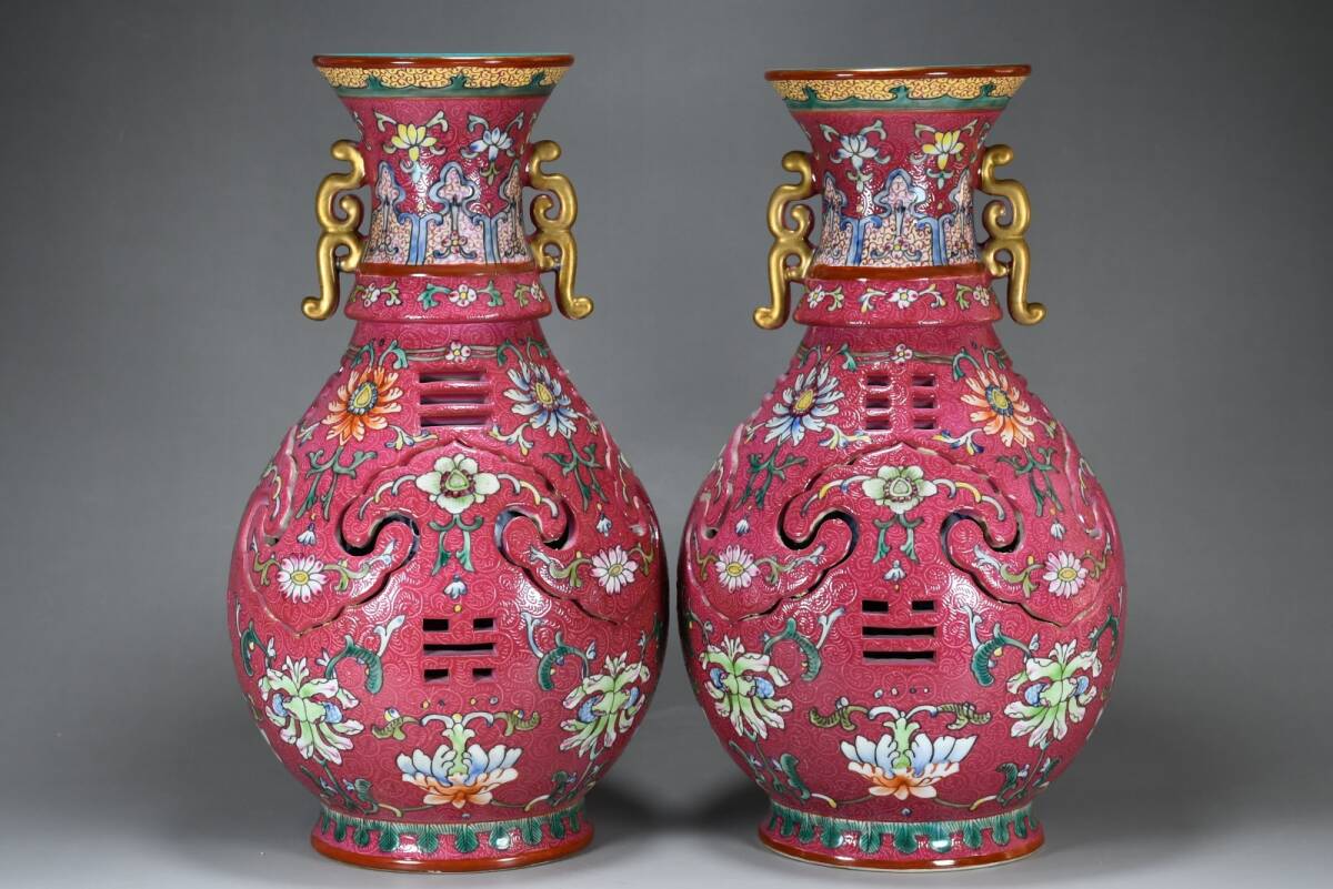 5年保証』 透空彫 *珍品旧蔵*中国・清・乾隆年製・古陶瓷品・エナメル