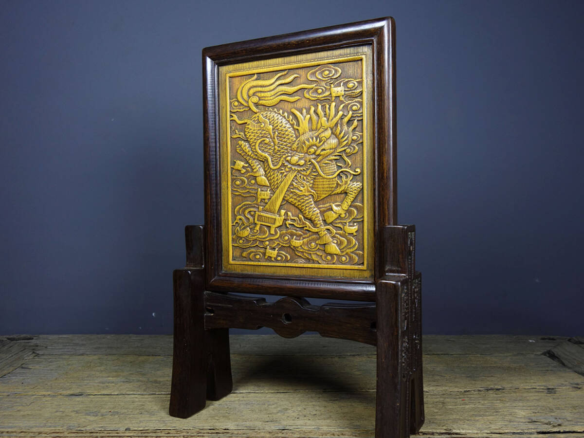 * rare article old warehouse * China Kiyoshi fee * bamboo yellow sculpture folding screen ornament .... superfine . old work of art Z0218
