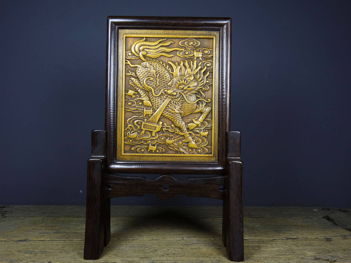 * rare article old warehouse * China Kiyoshi fee * bamboo yellow sculpture folding screen ornament .... superfine . old work of art Z0218
