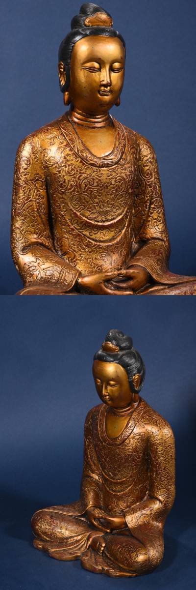  *珍品旧蔵*清代 銅泥金 釈迦牟尼仏 造像 仏像 置物 中國古物 中国古美術 時代物 GH0201_画像4