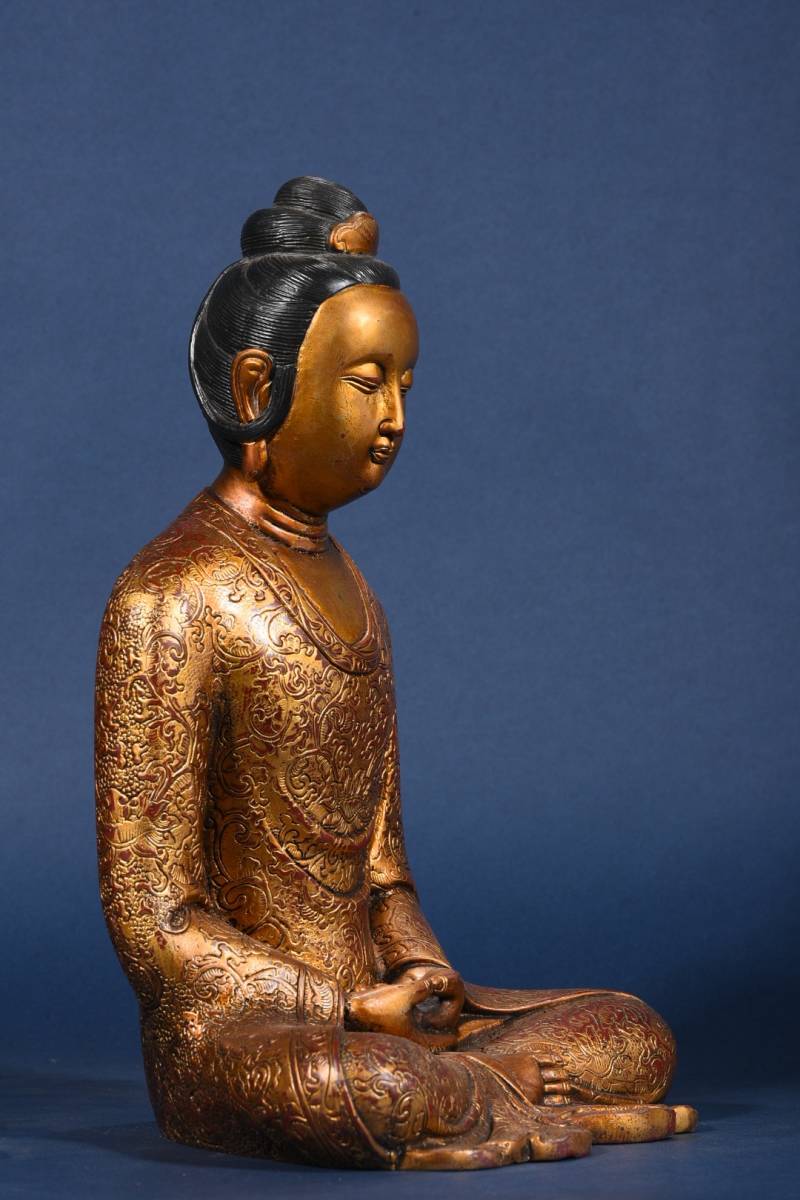  *珍品旧蔵*清代 銅泥金 釈迦牟尼仏 造像 仏像 置物 中國古物 中国古美術 時代物 GH0201_画像7