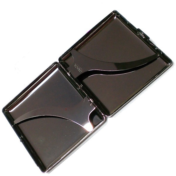 シガレットケース 20本 タバコケース おしゃれ ブラックニッケルプレーン 85mm 鏡面 黒 かっこいい シンプル 頑丈 たばこケース メンズ_画像3