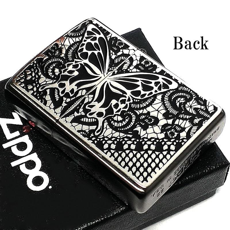 ZIPPO セクシーメタル ジッポ ライター 裏面蝶 限定シリアルNo.入り 両面加工 ガンメタ 薔薇 Sexy Metal バタフライ シルバー_画像3