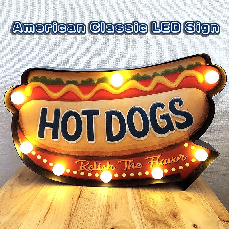 電飾看板 LED Sign アメリカン クラシック ホットドッグ サインライト 雑貨 HOT DOGS かわいい 壁掛け 照明 アンティーク おしゃれ 店舗_画像1