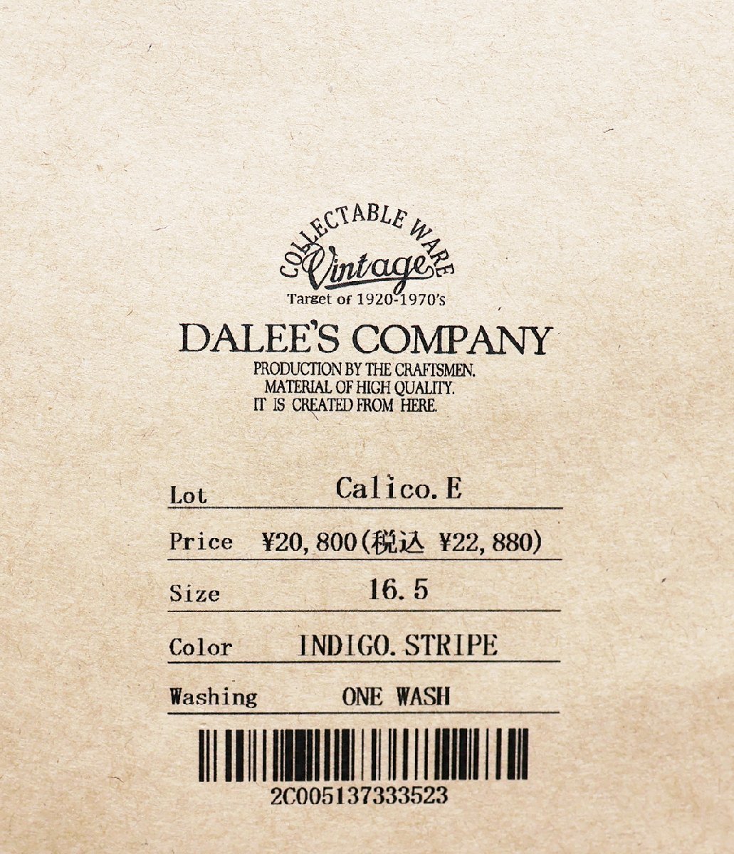 DALEE'S&CO (ダリーズアンドコー) Calico.E...30s calico shirt / キャラコシャツ インディゴストライプ 未使用品 16.5 /デラックスウエア_画像7