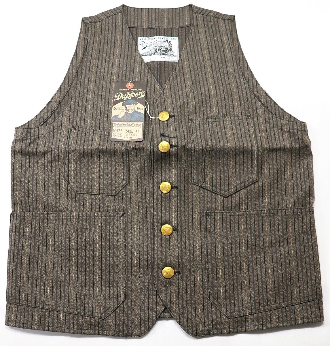 Dapper's (ダッパーズ) Lot 1422 Classical Railroader Work Vest / レイルローダー ワークベスト 未使用品 オールドブラウン size 40(L)