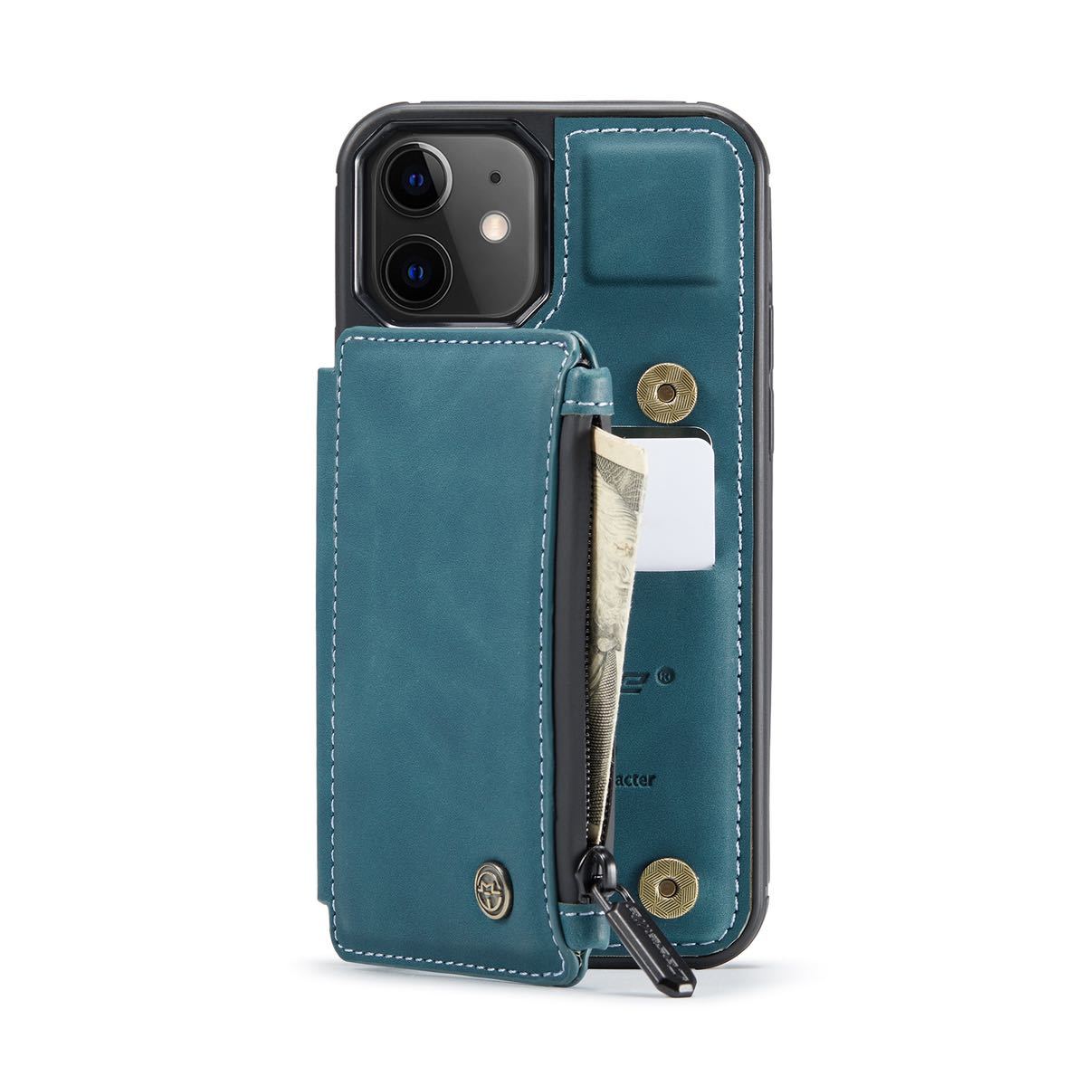 iPhone 12 mini leather case iPhone12 mini case iPhone 12 Mini cover . hook and loop fastener with pocket card storage cover blue 