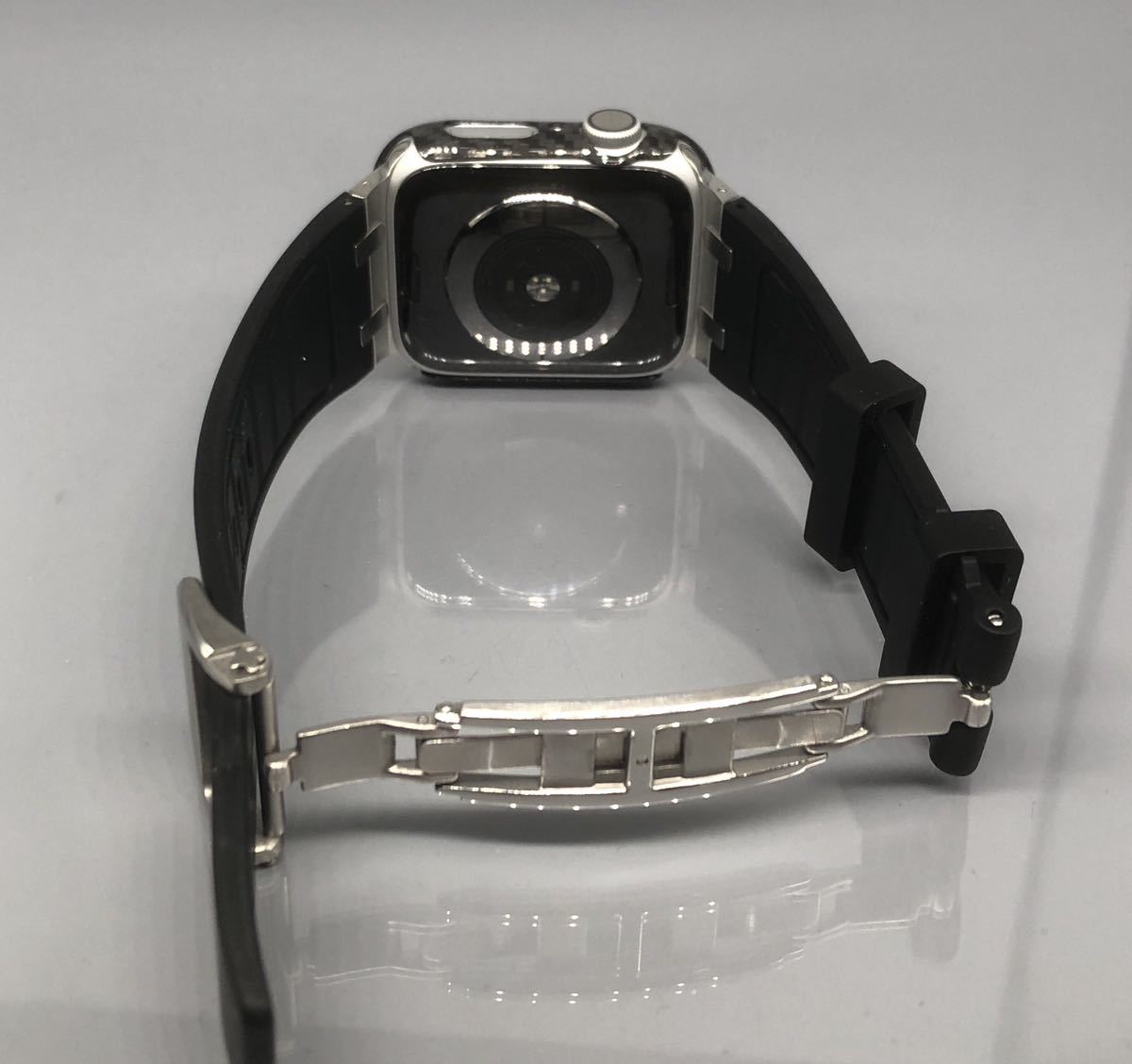 メタル カーボン　ブラックs★アップルウォッチバンド Carbon カバー　ラバーベルト　Apple Watch ケース　45mm 49mm ultra ウルトラ_画像3