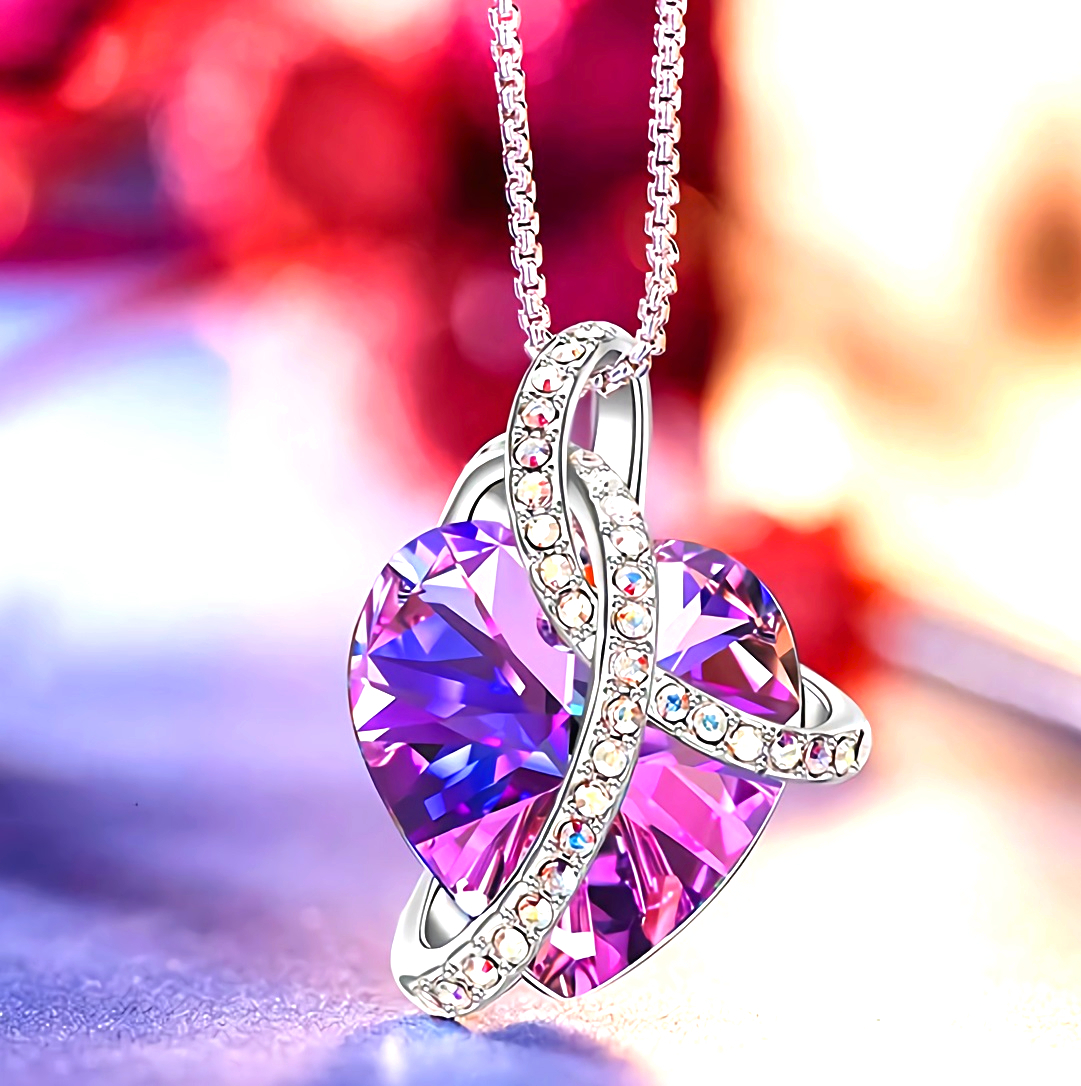  new goods 1 jpy ~* free shipping * purple crystal amethyst ribbon Heart rainbow diamond platinum finish 925 silver necklace birthday present travel consecutive holidays gift domestic sending 