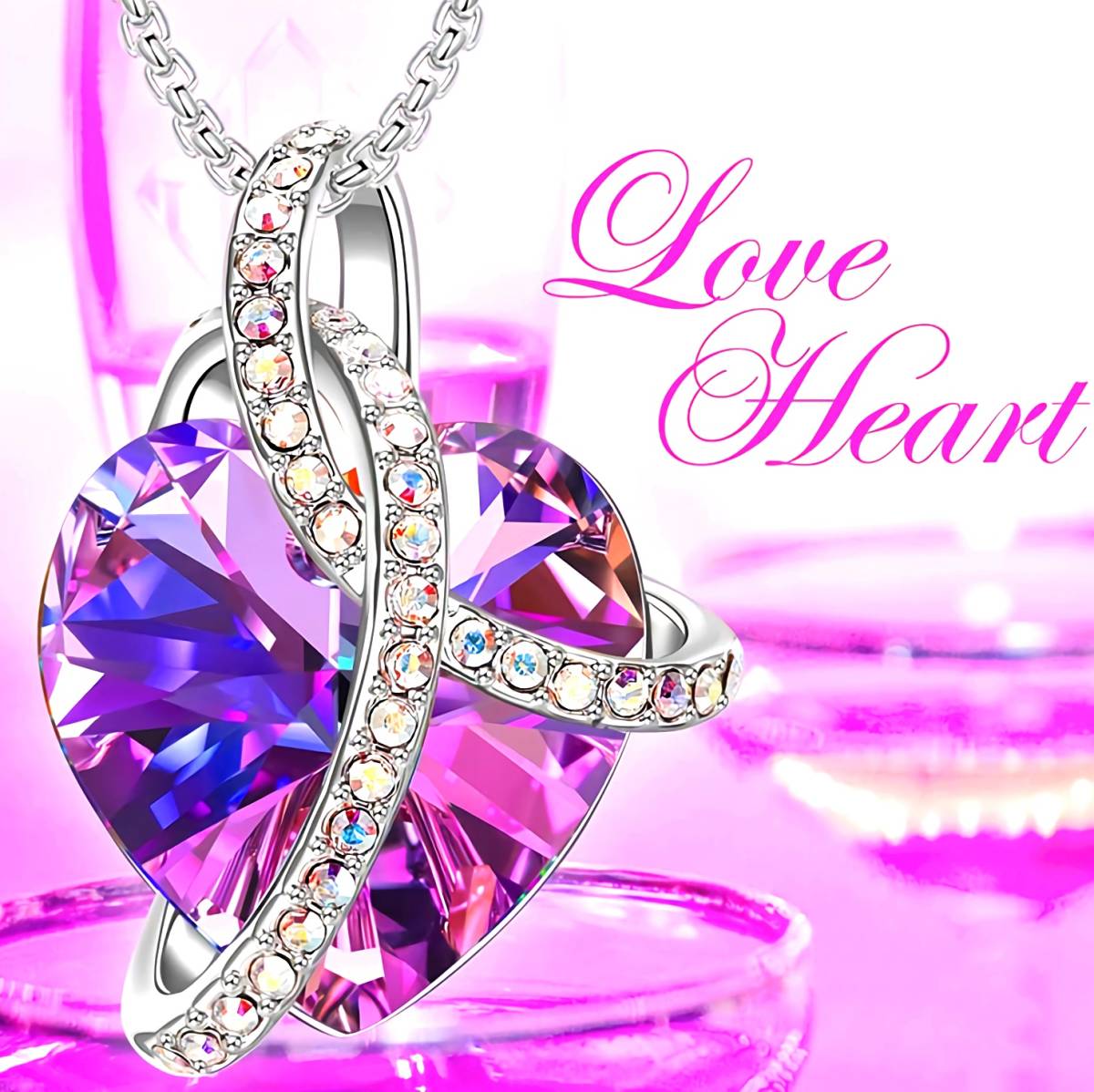  new goods 1 jpy ~* free shipping * purple crystal amethyst ribbon Heart rainbow diamond platinum finish 925 silver necklace birthday present travel consecutive holidays gift domestic sending 