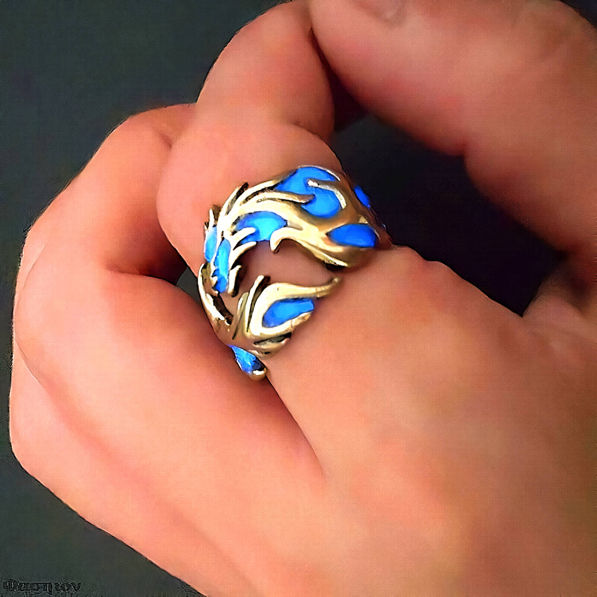  new goods 1 jpy ~* free shipping * dark luminescence 2 color blue green .. Dragon free size K18GF Gold ring birthday present travel consecutive holidays flower see New Year (Spring) the first summer gift domestic sending 