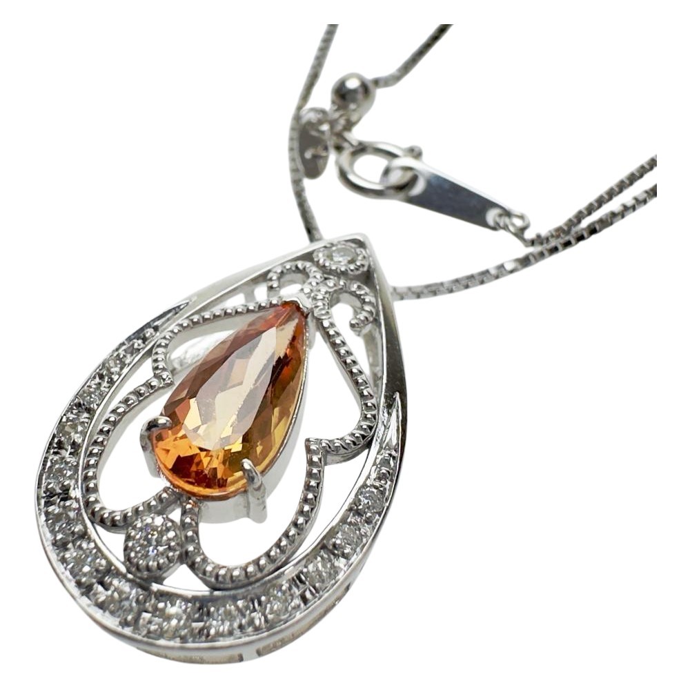【楽天スーパーセール】 インペリアルトパーズ 1.49ct レディース 45cm 5.4g K18WGホワイトゴールド ネックレス 計0.14ct ダイヤモンド トパーズ