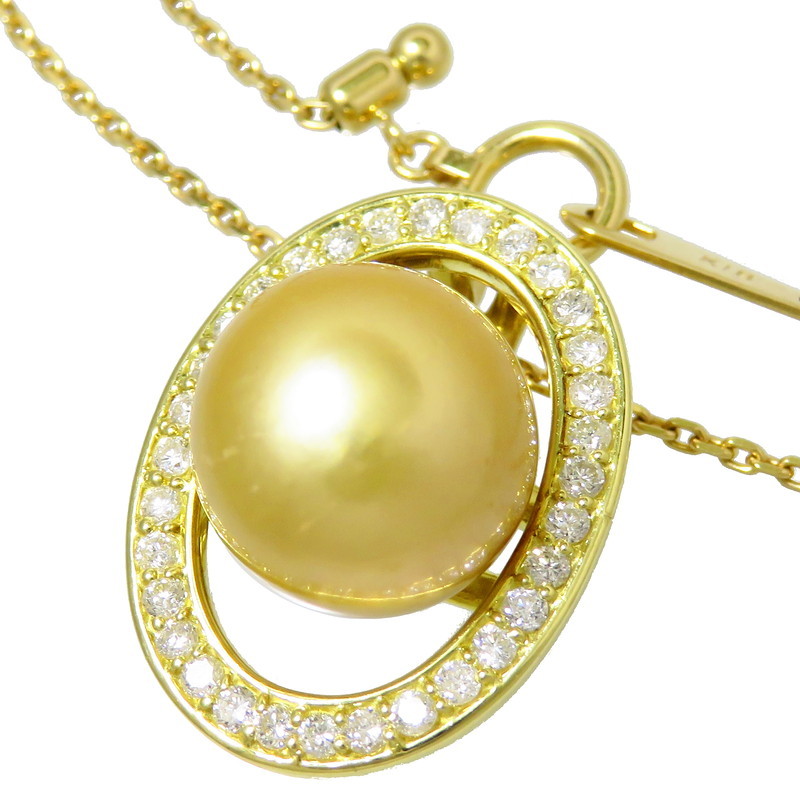 【あす楽対応】 白蝶真珠(ゴールデンパール) 13.6mm ダイヤモンド ネックレス K18ゴールド 15.4g 50cm レディース イエローゴールド