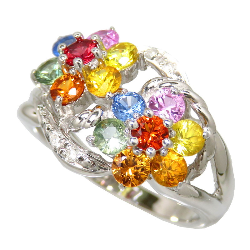 【在庫限り】 11.5号 花/フラワー 拡散保証なし マルチサファイア 計1.79ct ダイヤモンド 計0.04ct リング・指輪 K18WGホワイトゴールド 4.6g レディース ホワイトゴールド