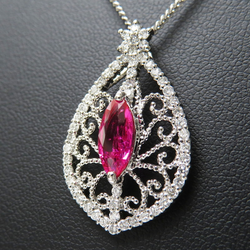 mo The n Beak production non heating pink sapphire 1.16ct diamond total 0.48ct pendant top Pt900 platinum 4.3g lady's 