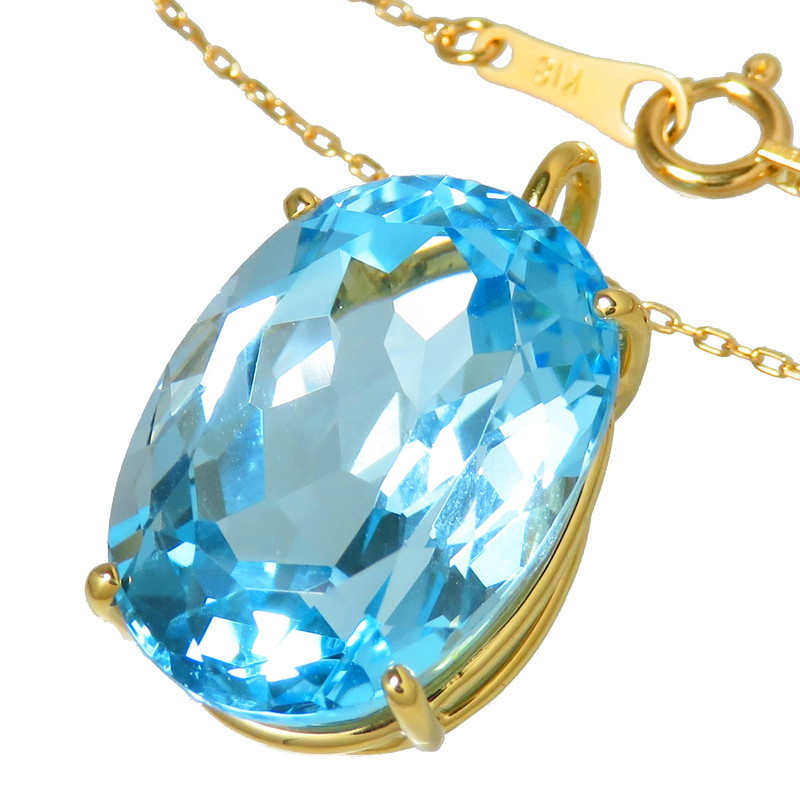 魅力の 18.15ct ブルートパーズ ネックレス レディース 45cm 6.4g K18ゴールド イエローゴールド