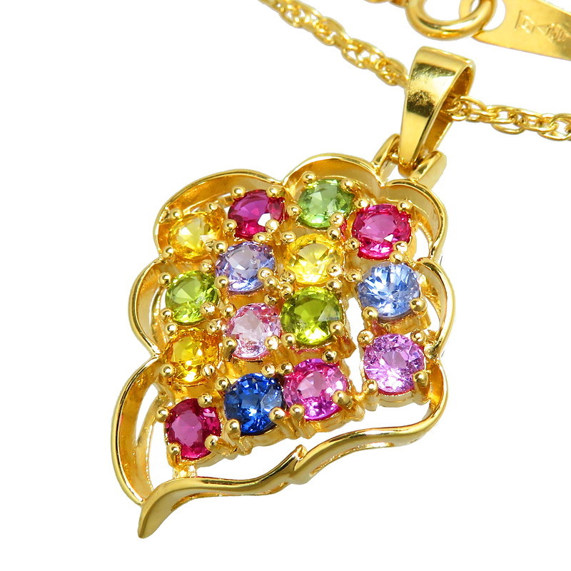 今だけの限定セール マルチサファイア 計2.00ct ネックレス K18ゴールド 7.2g 46cm レディース イエローゴールド