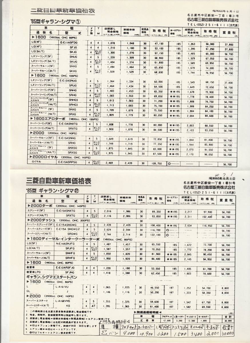 三菱 ギャラン∑セダン カタログ 昭和６０年９月 価格表付きの画像3