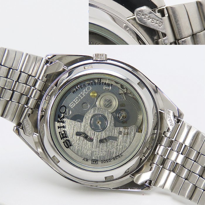 １円スタート！ 稼働品 SEIKO 5 デイデイト 7S26-0500 自動巻 SS シルバー バックスケルトン 裏スケ セイコー ファイブ 逸品質屋 23k488_画像6