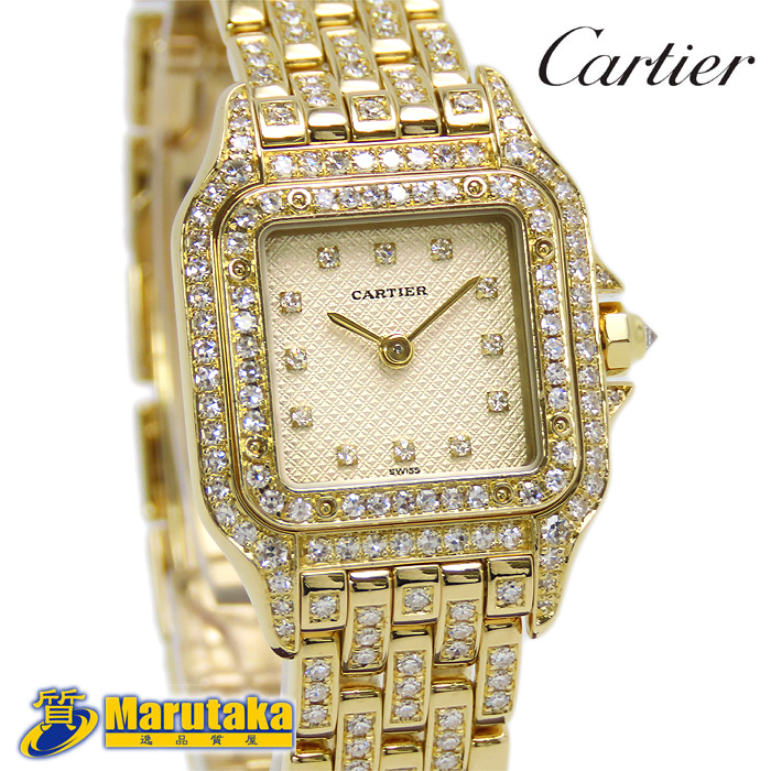 free shipping Cartier bread tail SM pure gold 18K yellow gold bezel diamond Complete service settled quartz excellent article pawnshop circle height 23r8