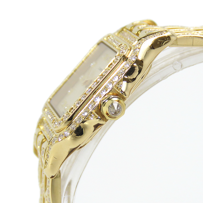  free shipping Cartier bread tail SM pure gold 18K yellow gold bezel diamond Complete service settled quartz excellent article pawnshop circle height 23r8