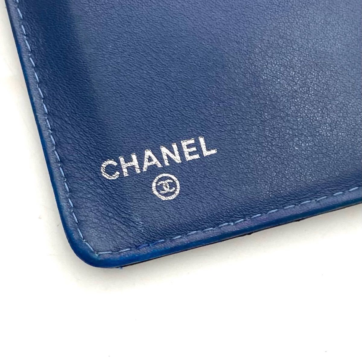 美品 シャネル CHANEL マトラッセ キャビアスキン 二つ折り アイコン ロゴ シェブロン V ステッチ 長財布 ブラック ココ_画像10