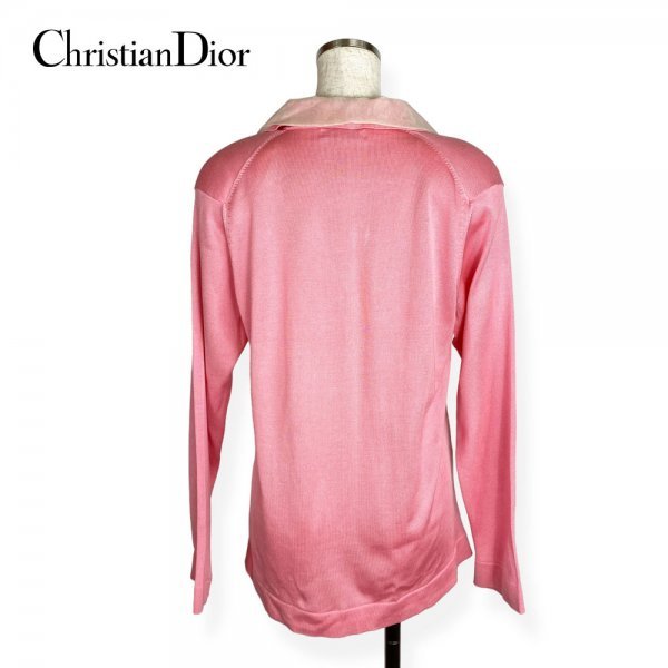 ★極美品/高級生地★Christian Dior クリスチャン・ディオール シルク100％ ヴィンテージ パール金ボタン ニットジャケット ピンク Mサイズ_画像4