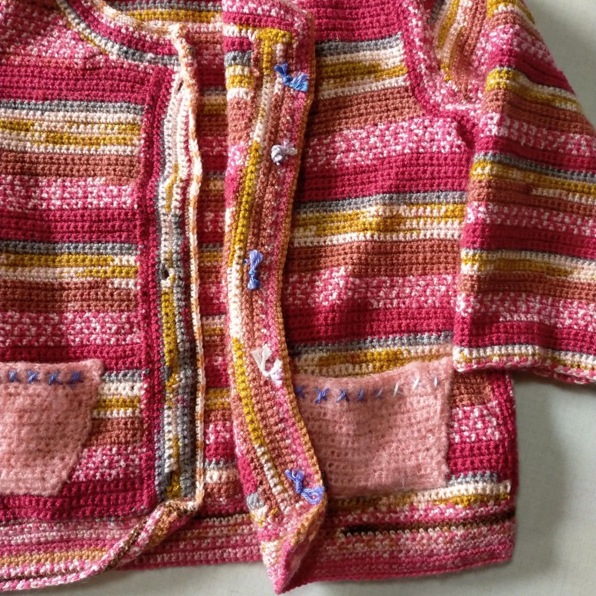 セーター　カーディガン　手編み　キッズ　ピンク