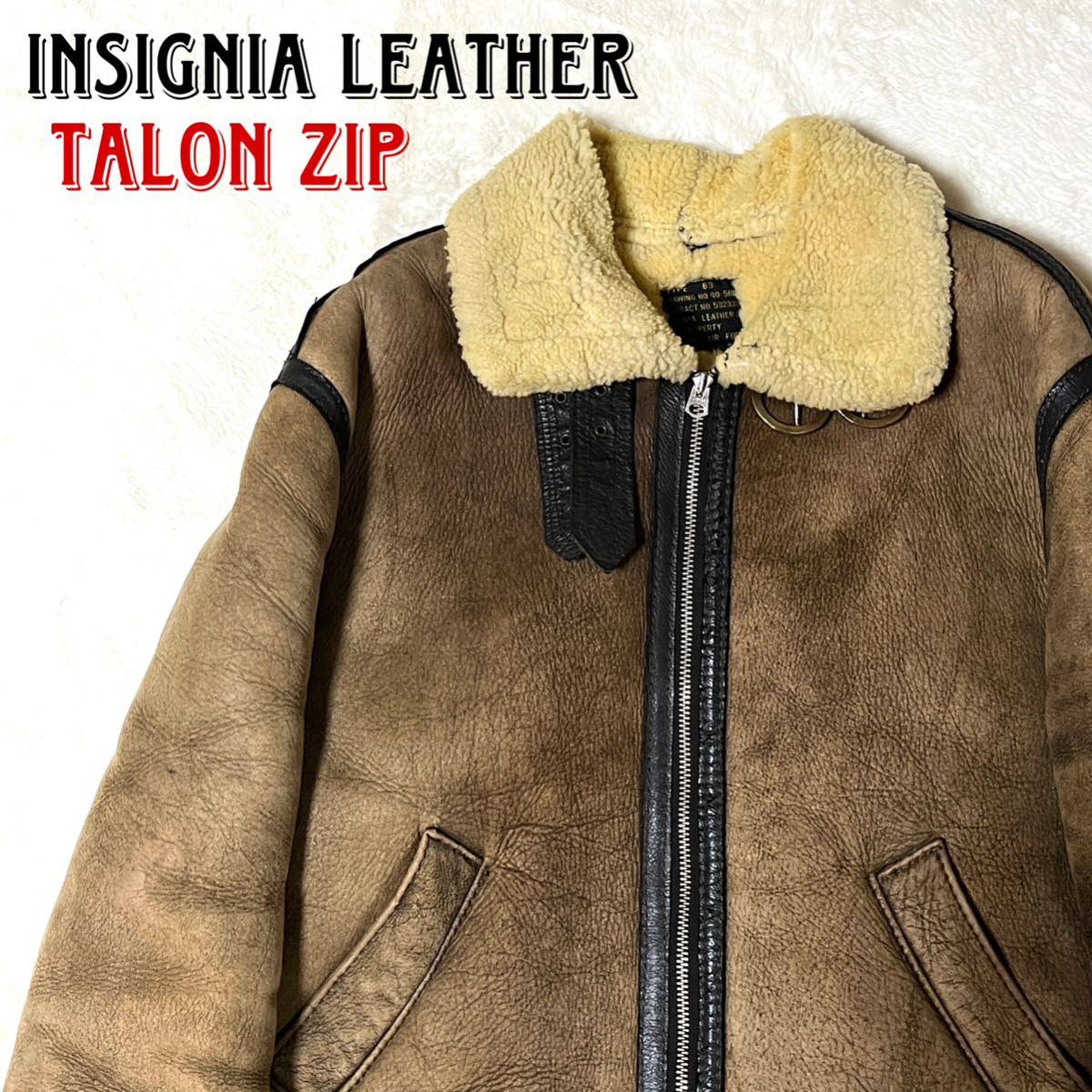 【希少】USA製 ヴィンテージ INSIGNIA LEATHER B-3フライトジャケット ムートン TALONジッパー ブラウン XL 羊革 レザー 本革 _画像1