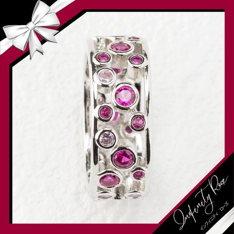 （R062SP）13号　ピンク甘い水玉デザインワイドリング　高価爪留め指輪