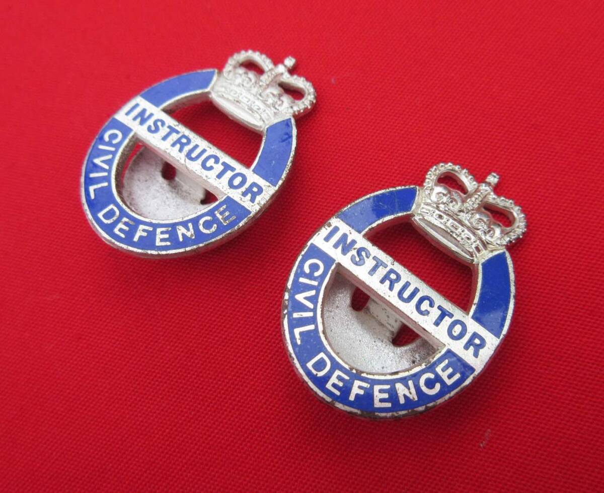戦前イギリス・民間防衛隊徽章（カフスボタン？2個　Vintage UK British Civil Defense Instructor CDI Badge Lapel Pin Crownイギリス軍_画像1