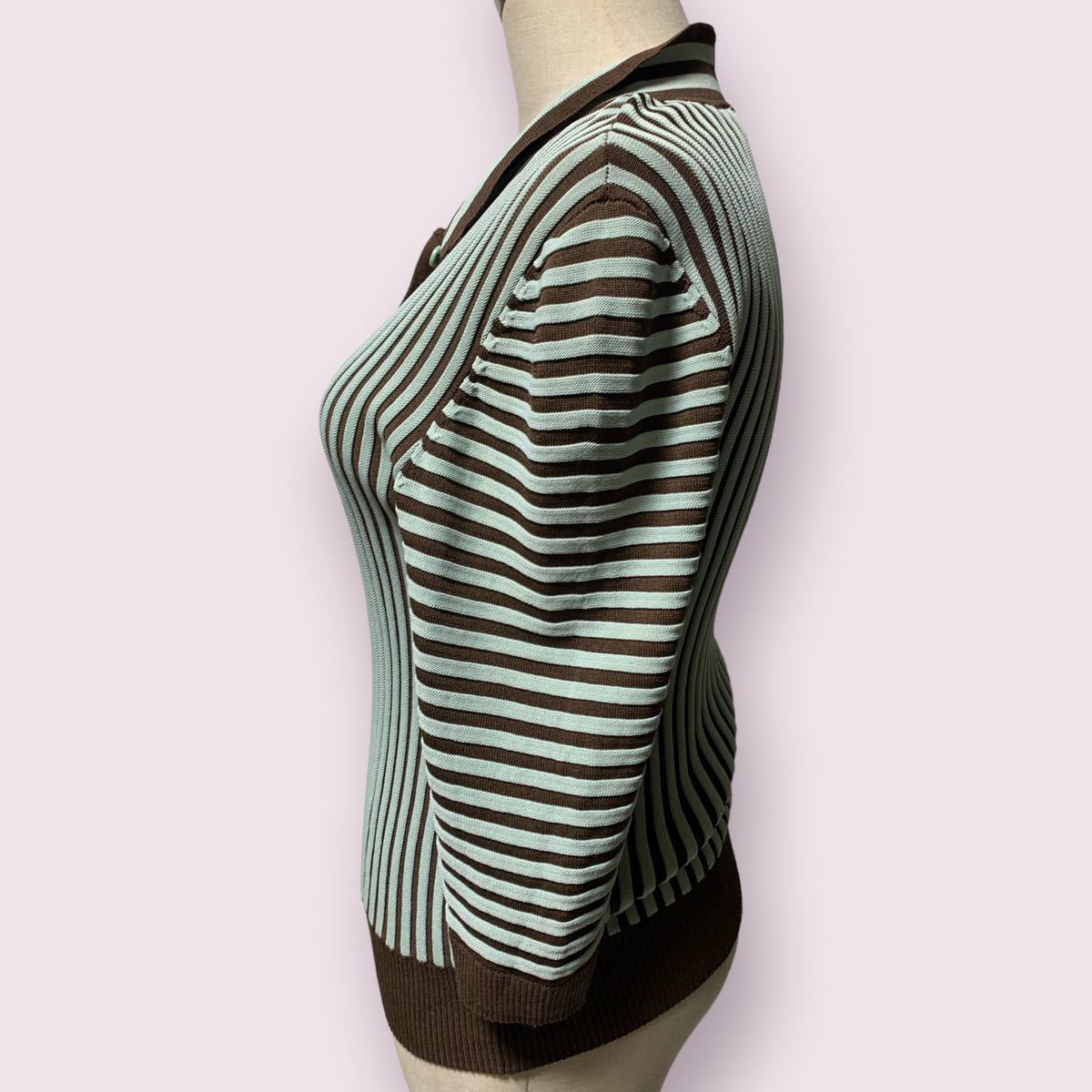 ZARA STRIPED KNIT TOP ザラ ストライプ ポロ襟 リブニット size:L レディース_画像3