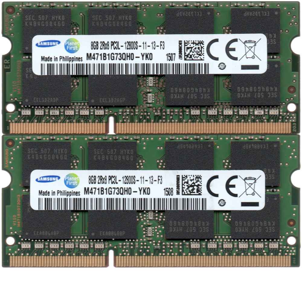 【DDR3 8GBx2枚 合計16GB ノートPC用】＜動作確認済＞SAMSUNG 低電圧 1.35V DDR3L-1600 (PC3L-12800S) M471B1G73QH0-YK0 2枚【中古】H975_写真の商品をお届けいたします！