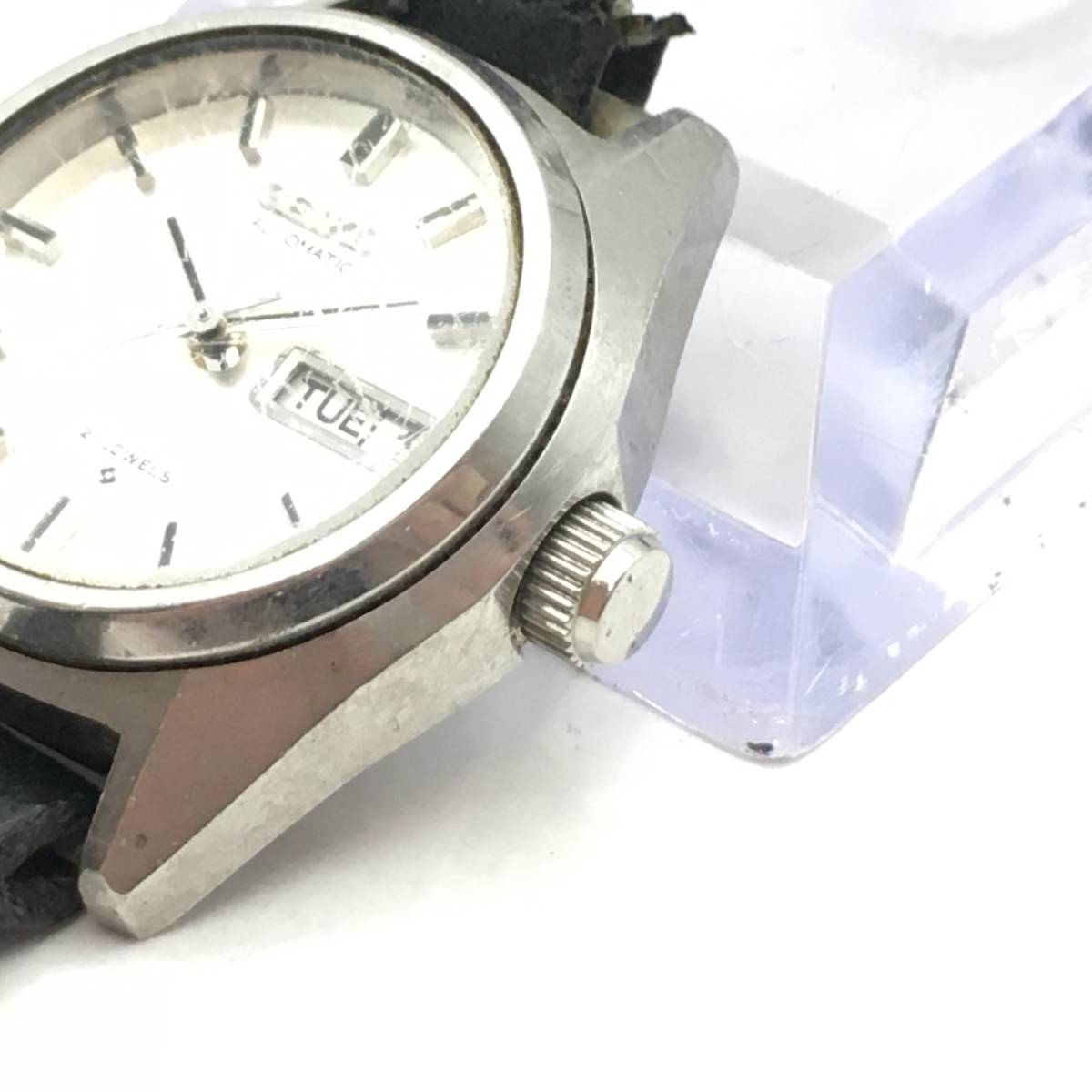 ◯B11-35 SEIKO/セイコー 3針 Day-Date デイデイト レディース 自動巻き 腕時計 レザーベルト 2706-0290 稼働品 _画像2