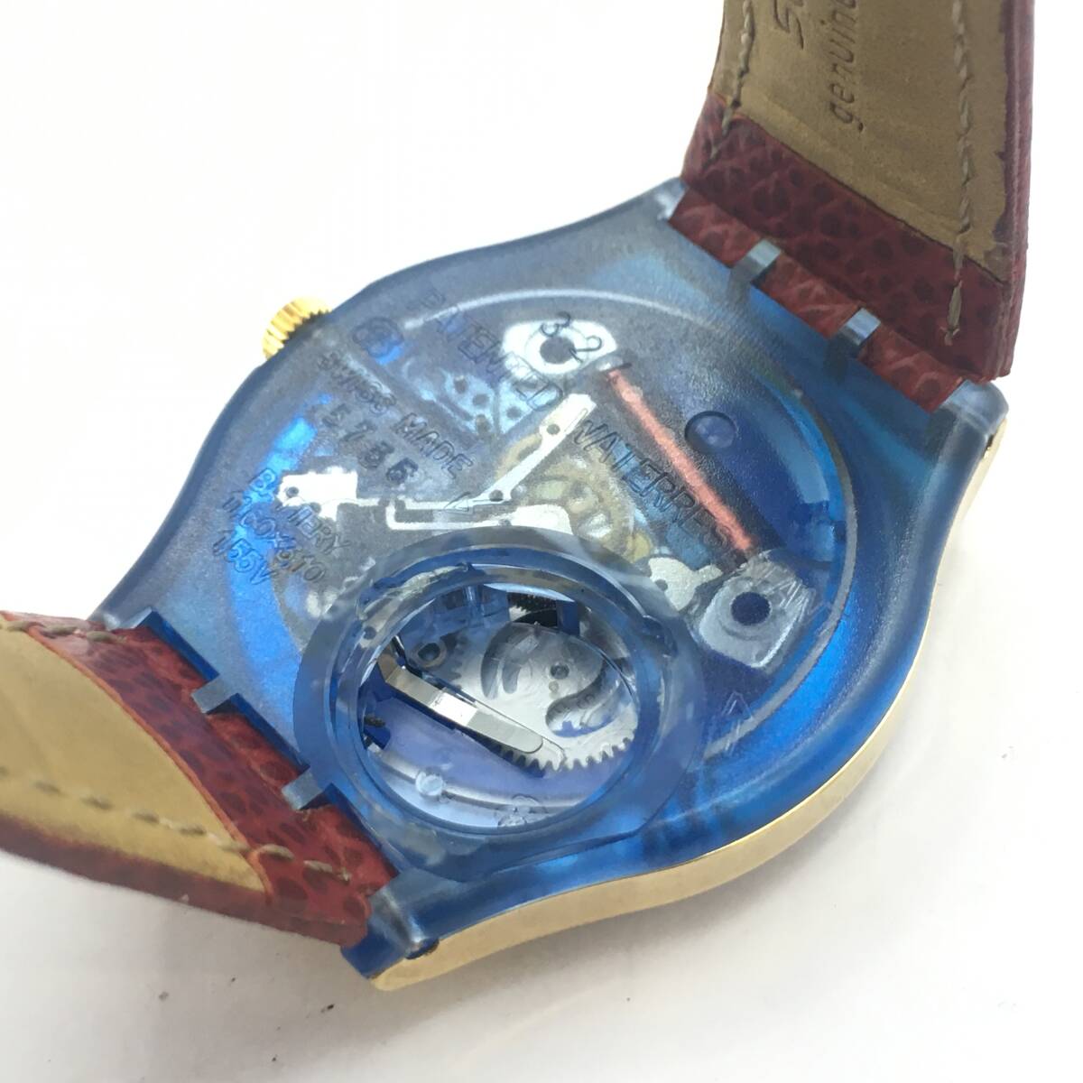 ◯K11-22 swatch/スウォッチ 3針 Date デイト メンズ クォーツ 腕時計 レザーベルト 一部欠品あり _画像6