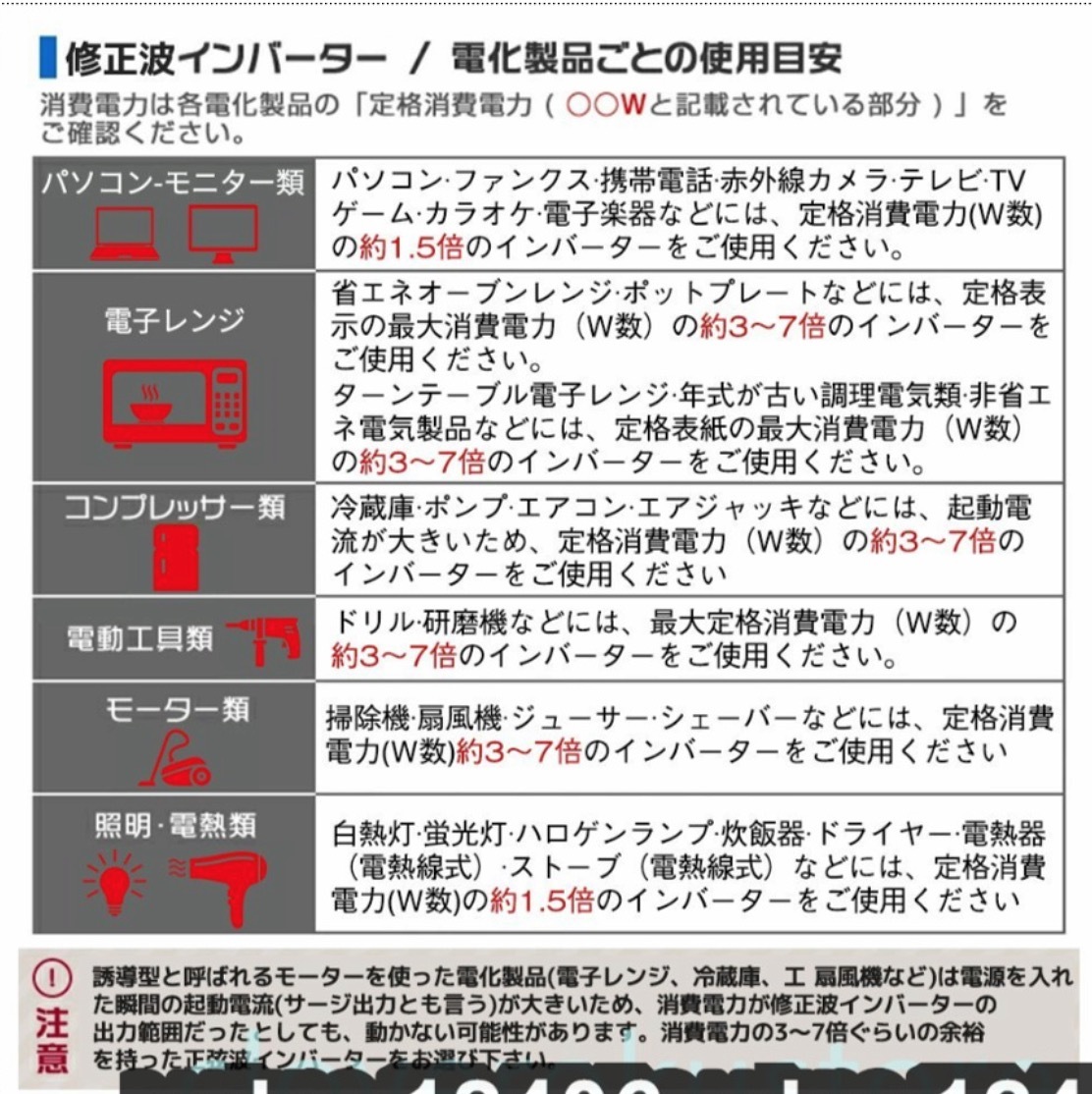 インバーター 12V 100V 500W 修正波 シガーソケット・クリップ接続 DC→AC 小型・軽量 コンセント USB×2_画像7