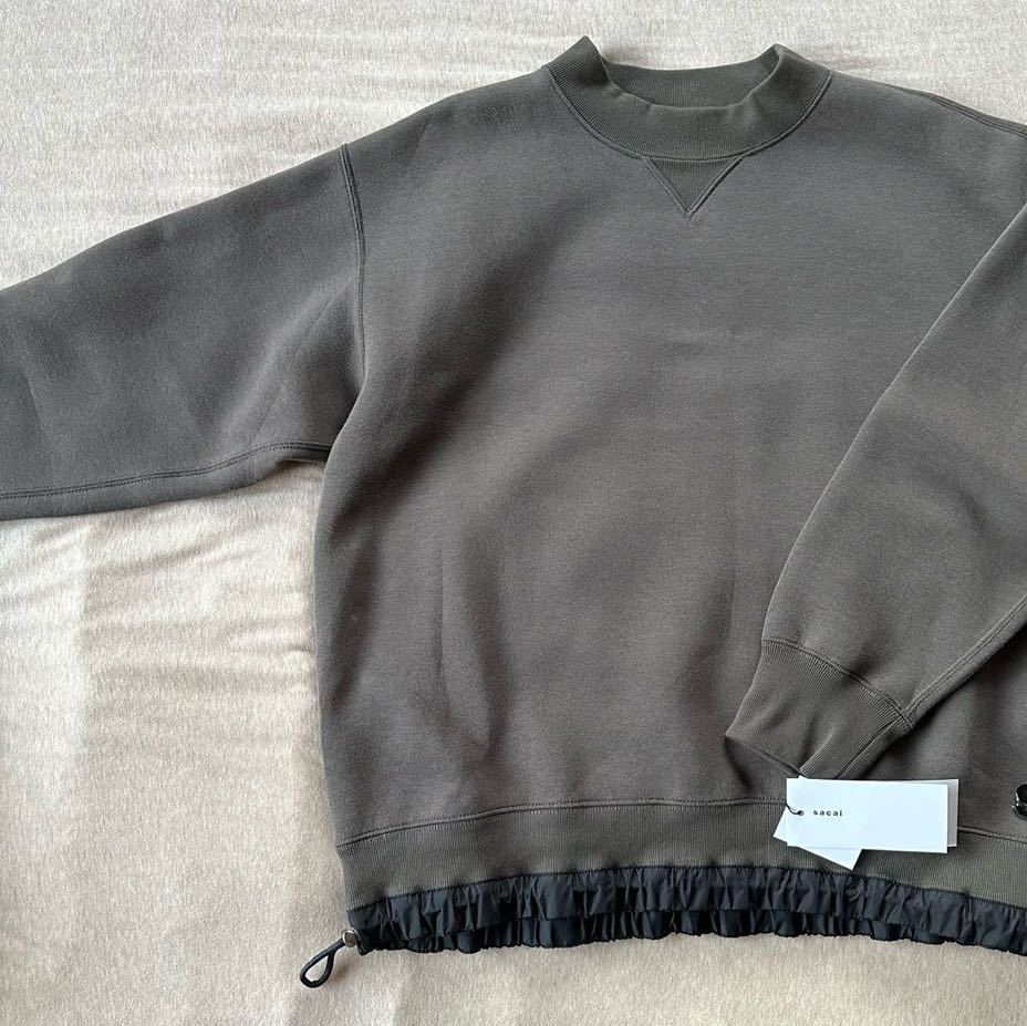 2新品 sacai サカイ メンズ S ロゴ パッチ スポンジ スウェット シャツ トープ 23AW size 2 M 長袖 トレーナー ドローコード_画像5