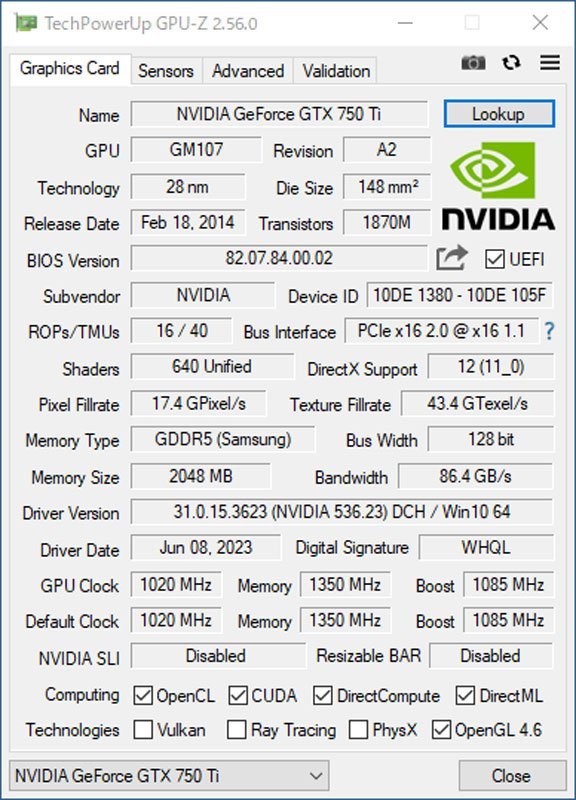 中古グラフィックカード 動作確認済 Vista～Win11 LINUX ★ DELL NVIDIA GeForce GTX 750 Ti GDDR5 2GB 128bit DVI/miniHDMI #2308-K_画像4