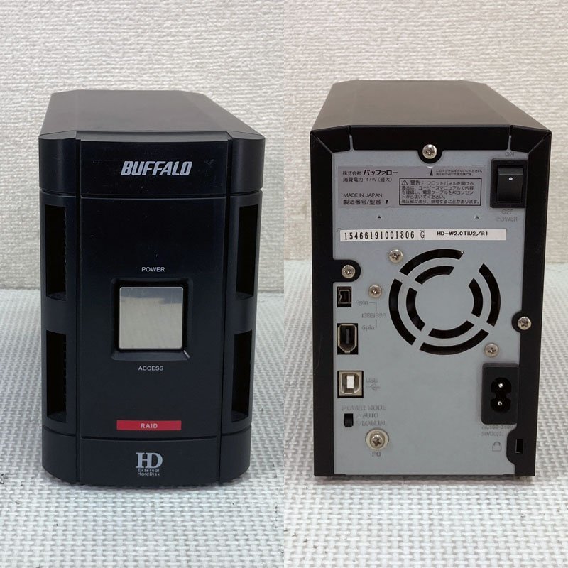 動作確認済 RAID対応 外付けハードディスク ★ BUFFALO HD-W2.0TIU2/R1 2TB×2 電源ケーブル/USBケーブル付 #2236-K_画像2