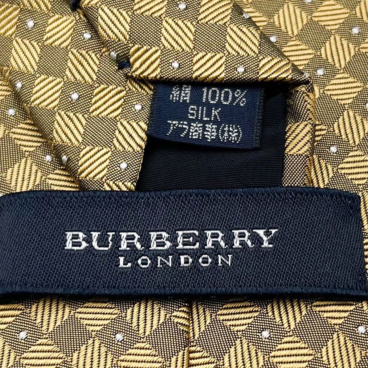 完売品 BURBERRY バーバリー 極美品 メンズ ネクタイ シルク ノバチェック 刺繍 ジャガード ホースロゴ ドット スクエア ゴールド 金_画像4