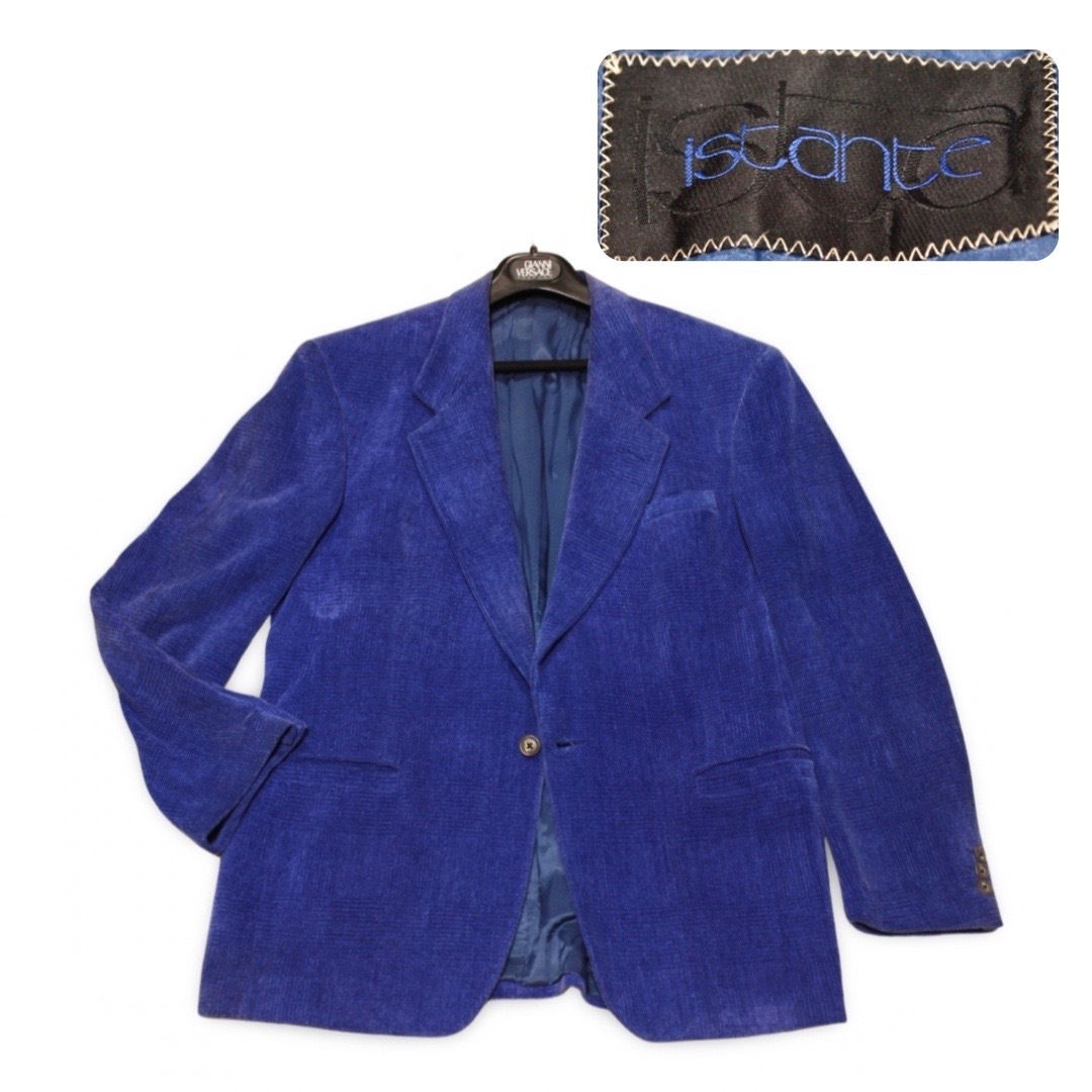 istante イスタンテ 肉厚 コーデュロイ調 ウール シングル ジャケット ブルー size 50 メンズ スペイン製