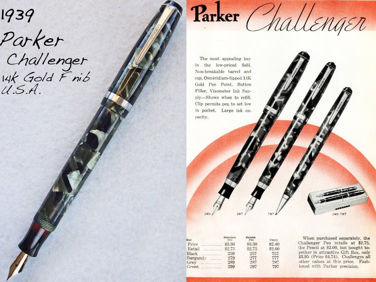 ◆OH済◆ 1939年製 パーカー・チャレンジャー万年筆 グレイ 14金F USA ◆1939 Parker Challenger 14ct F U.S.A.◆_画像1