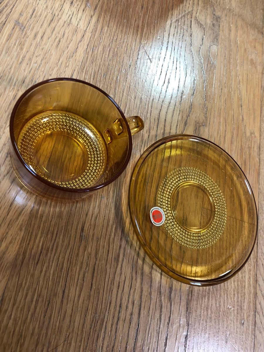 昭和レトロ　ガラス　コーヒーカップ/プレート/小物入れ　5客セット　未使用品