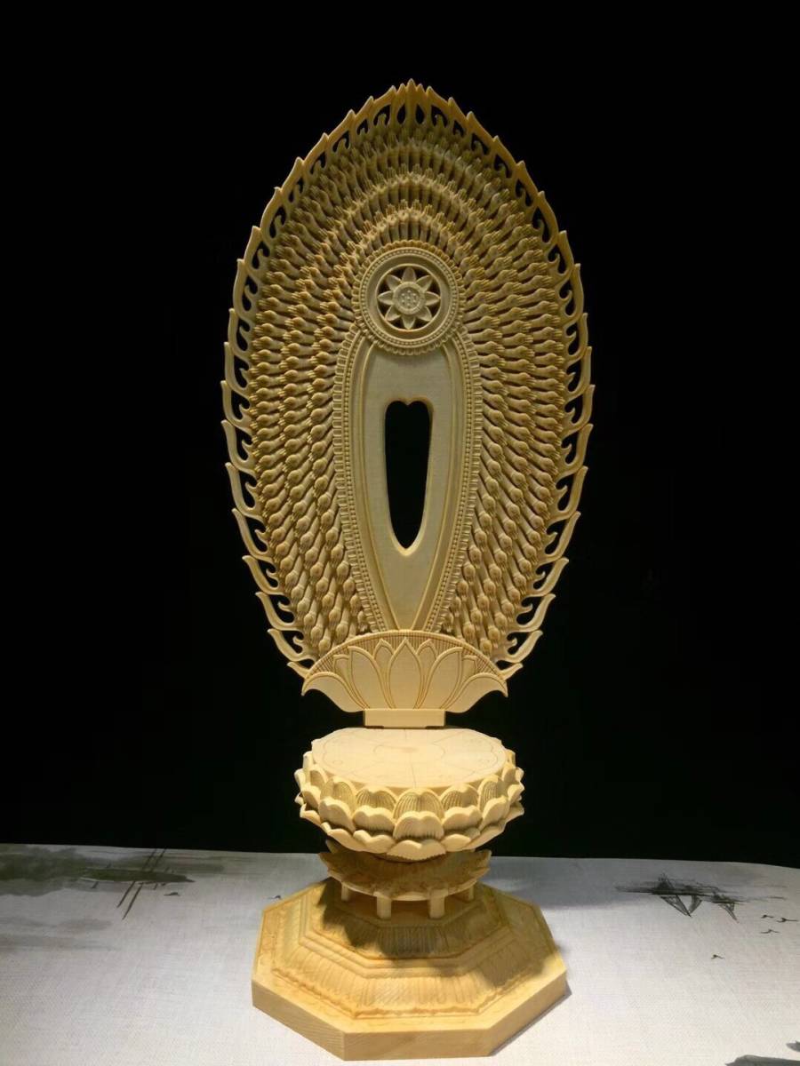 仏教美術 精密彫刻 仏像 手彫り 八角台座 桧木製 千手観音菩薩 高さ約43ｃｍ_画像5